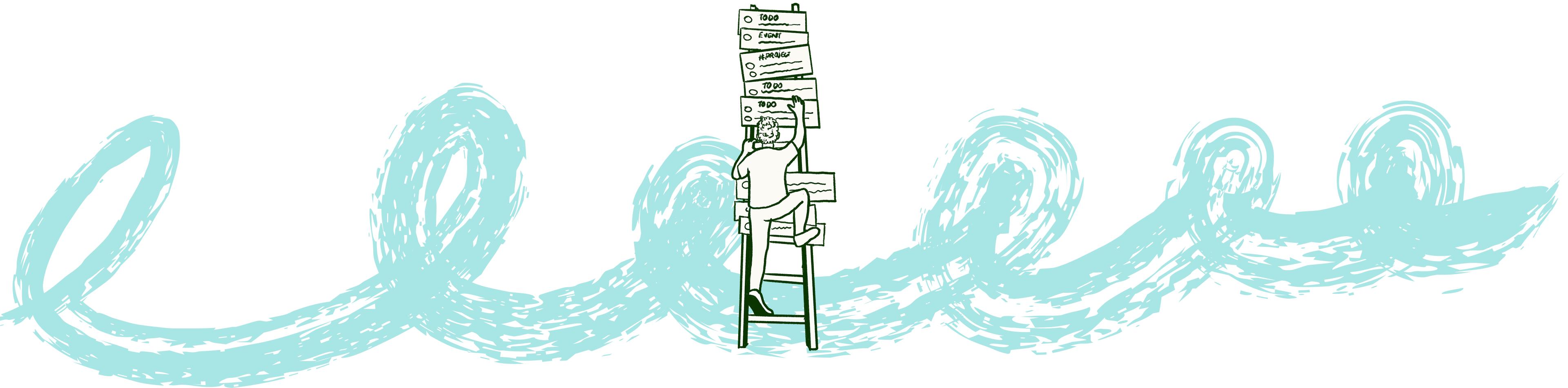 Someone climbing a tall stack of to-dos