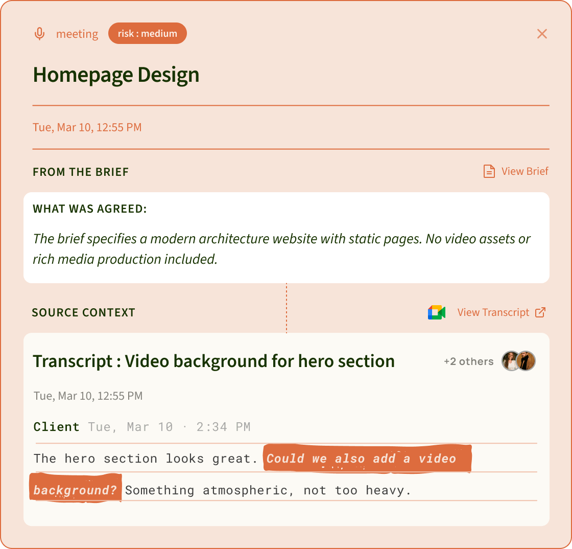 SayBriefly meeting transcription interface